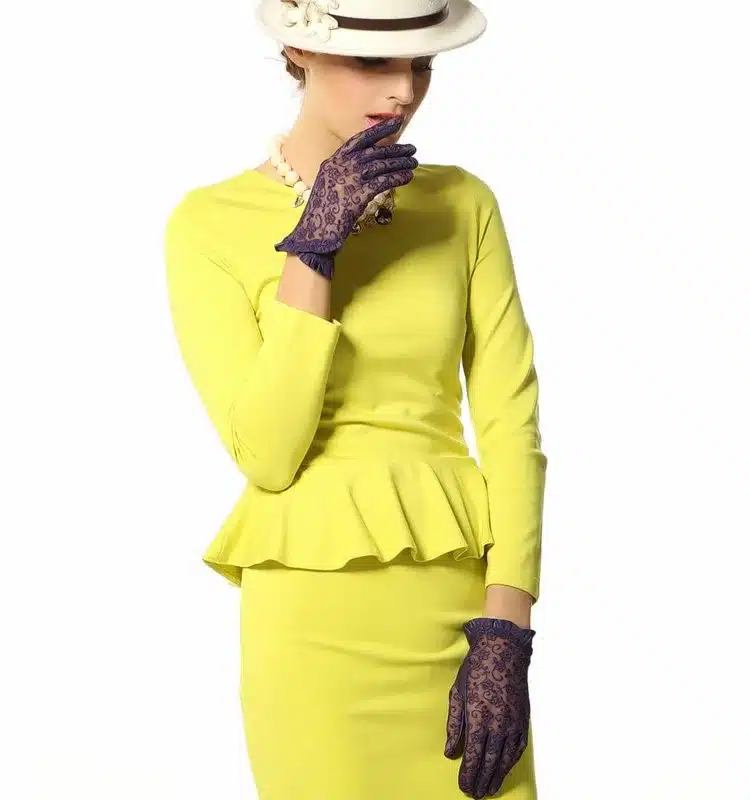 Elegant Women Gloves Genuine Leather Sheepskin Lace Gloves High Quality Fashion Colors Ladies Brand Sunscreen Mittens L095N 45
