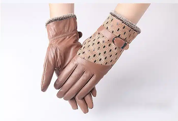 Women's Winter Gloves Fashion Warm Thicken Dot Pattern Peacock Genuine Leather Gloves High quality Mittens 14