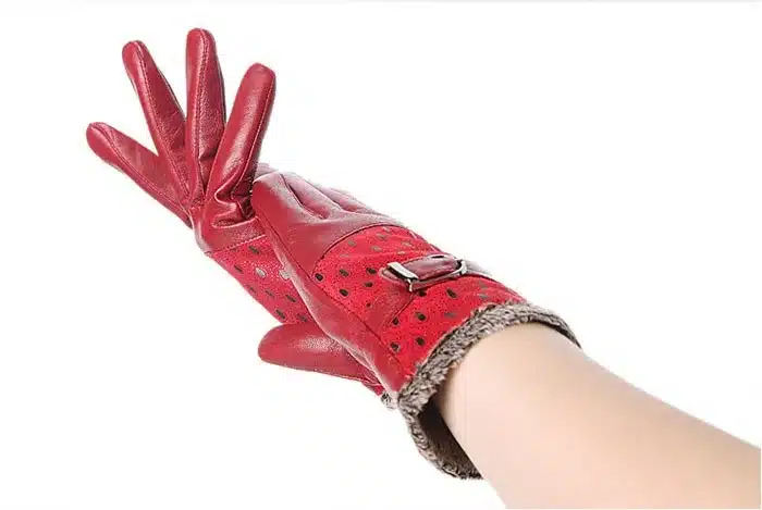 Women's Winter Gloves Fashion Warm Thicken Dot Pattern Peacock Genuine Leather Gloves High quality Mittens 23