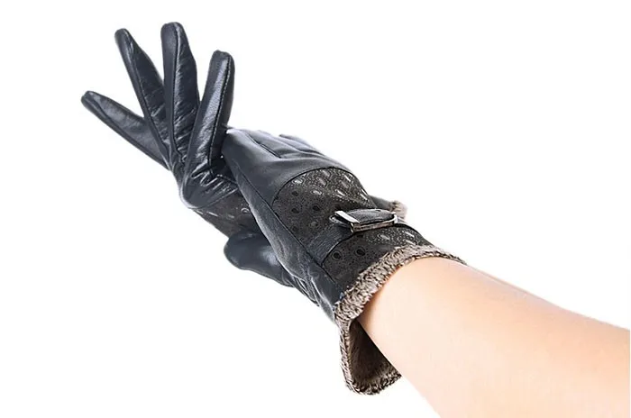 Women's Winter Gloves Fashion Warm Thicken Dot Pattern Peacock Genuine Leather Gloves High quality Mittens 26