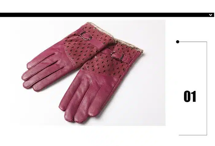 Women's Winter Gloves Fashion Warm Thicken Dot Pattern Peacock Genuine Leather Gloves High quality Mittens 31