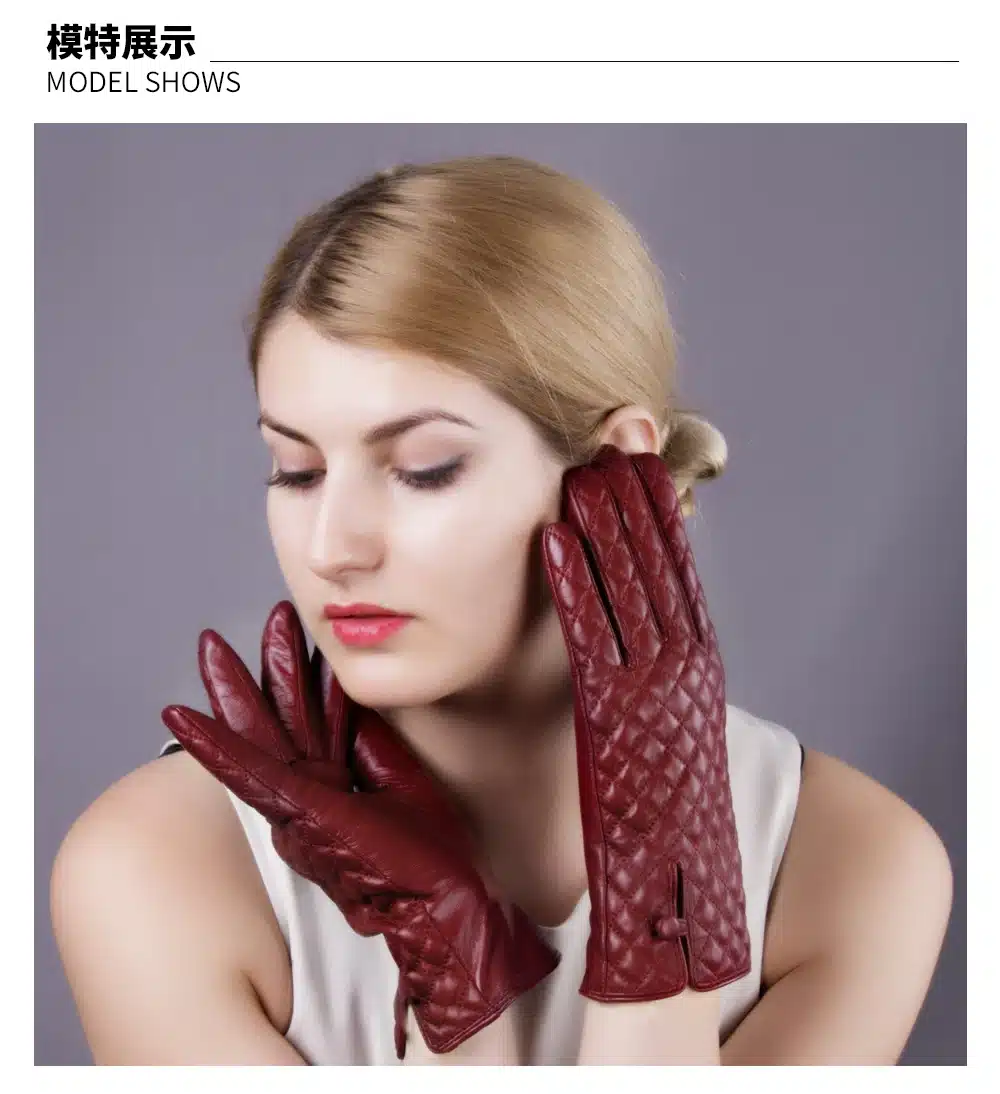 JOOLSCANA women gloves genuine leather fashion winter touch screen glove made of Italian imported sheepskin mitten tartan design 16