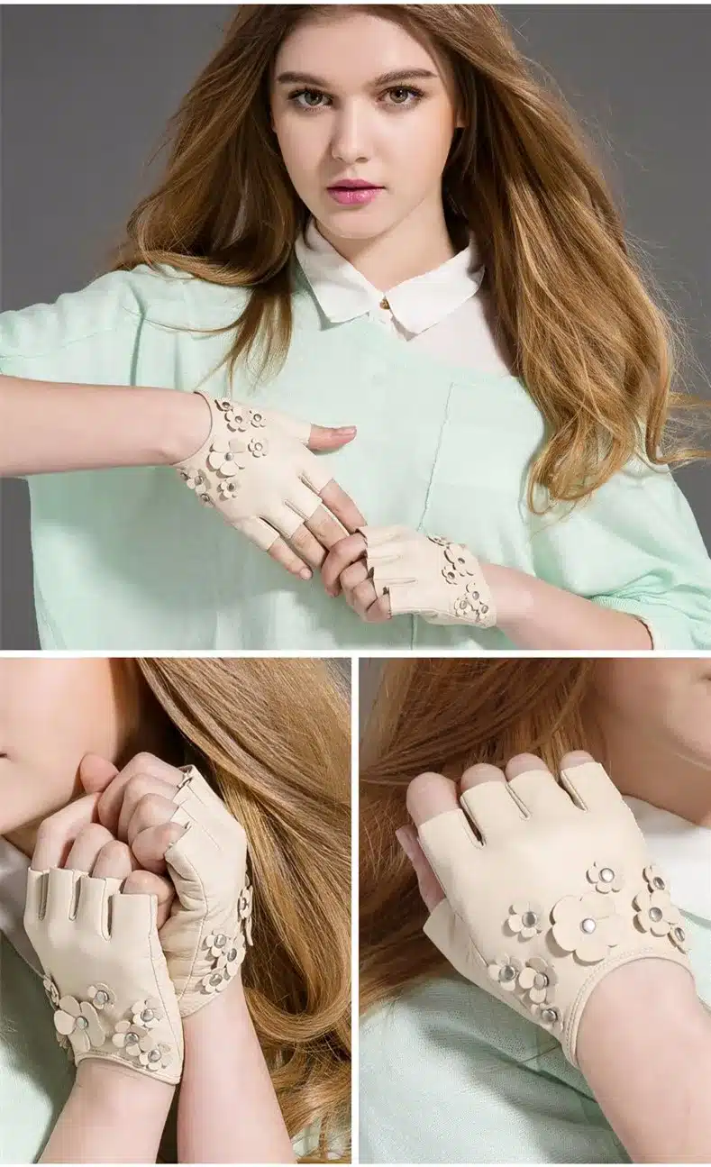Gours Genuine Leather Gloves for Women Fall 2017 New Fashion Brand Ladies White Fingerless Unlined Glove Goatskin Mittens GSL026 8