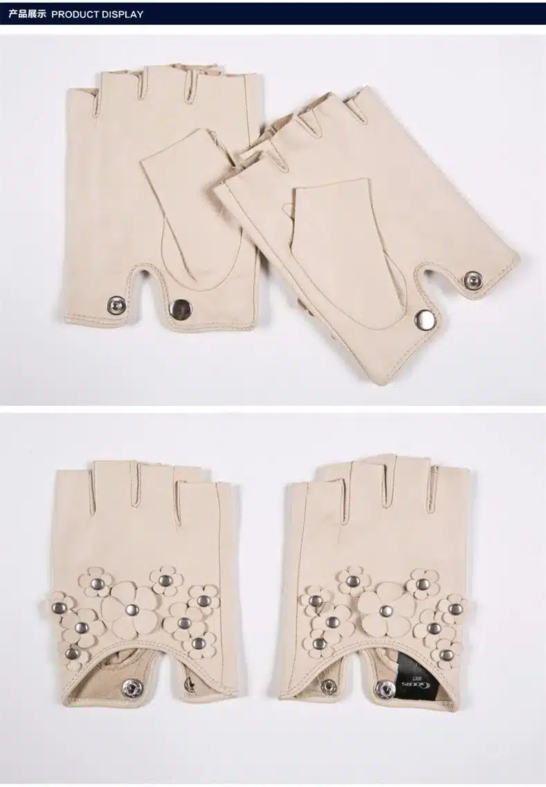 Gours Genuine Leather Gloves for Women Fall 2017 New Fashion Brand Ladies White Fingerless Unlined Glove Goatskin Mittens GSL026 9
