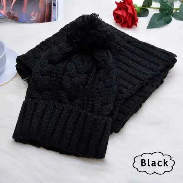 Knitted Winter Hats for Women's Hat Scarf Set Two Piece Sets New Fashion Cap Gorros Bonnet Acrylic Beanie Black SC5512+30 18