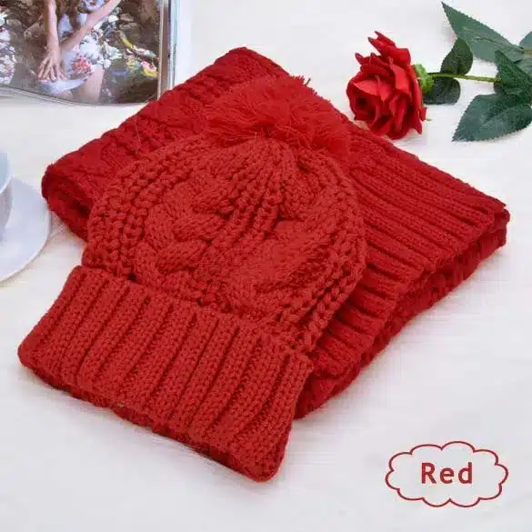 Knitted Winter Hats for Women's Hat Scarf Set Two Piece Sets New Fashion Cap Gorros Bonnet Acrylic Beanie Black SC5512+30 20