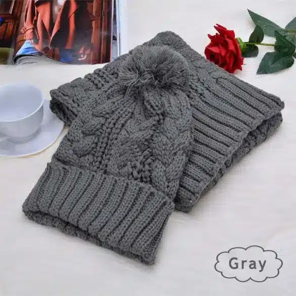 Knitted Winter Hats for Women's Hat Scarf Set Two Piece Sets New Fashion Cap Gorros Bonnet Acrylic Beanie Black SC5512+30 19