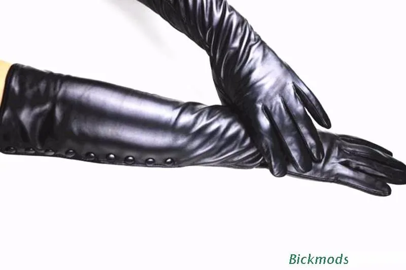 New fashion zipper button long leather gloves sheepskin gloves female autumn and winter warm thin cashmere lining free shipping 11