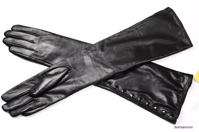 New fashion zipper button long leather gloves sheepskin gloves female autumn and winter warm thin cashmere lining free shipping 13