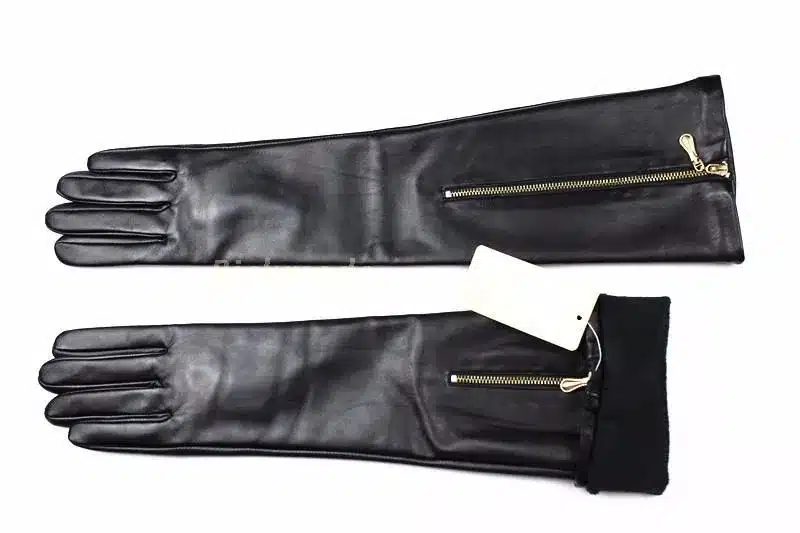 New fashion zipper button long leather gloves sheepskin gloves female autumn and winter warm thin cashmere lining free shipping 20
