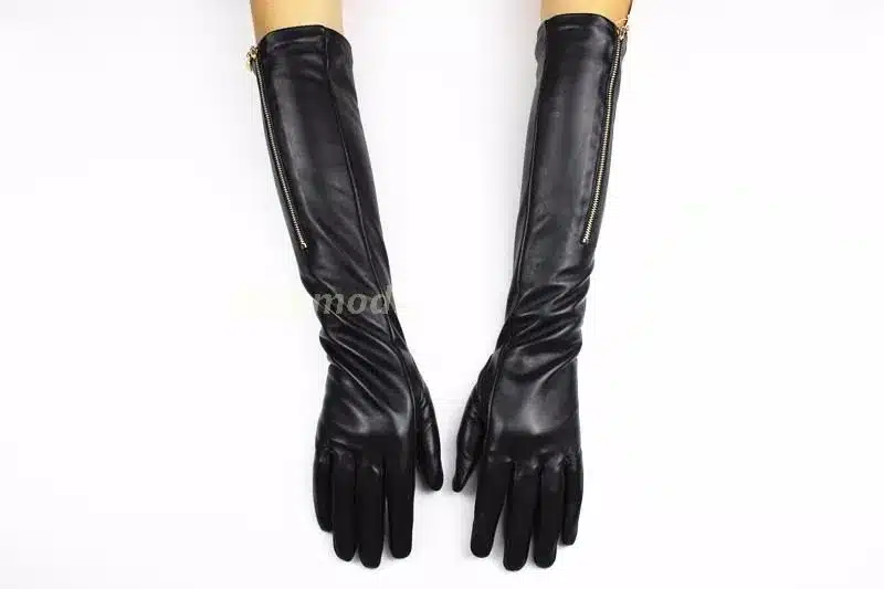 New fashion zipper button long leather gloves sheepskin gloves female autumn and winter warm thin cashmere lining free shipping 21