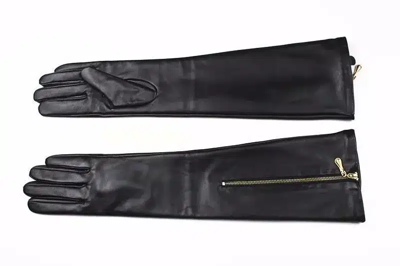 New fashion zipper button long leather gloves sheepskin gloves female autumn and winter warm thin cashmere lining free shipping 22