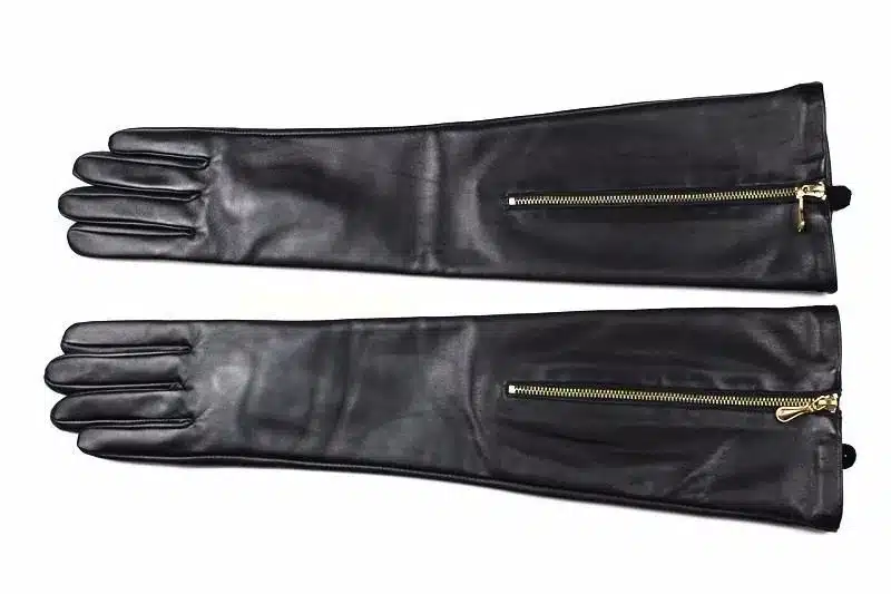 New fashion zipper button long leather gloves sheepskin gloves female autumn and winter warm thin cashmere lining free shipping 24