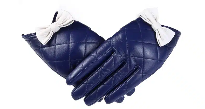 Gours Women's Winter Genuine Leather Gloves Brand White Black Touch Screen Gloves Ladies Girls Goatskin Bow Cute Mittens GSL009 12