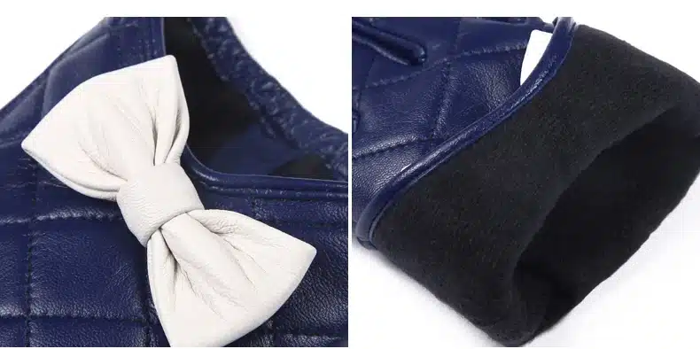 Gours Women's Winter Genuine Leather Gloves Brand White Black Touch Screen Gloves Ladies Girls Goatskin Bow Cute Mittens GSL009 13