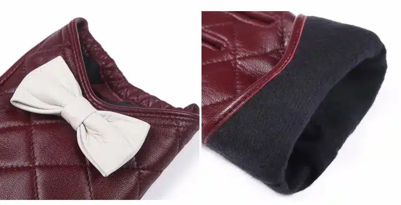 Gours Women's Winter Genuine Leather Gloves Brand White Black Touch Screen Gloves Ladies Girls Goatskin Bow Cute Mittens GSL009 15