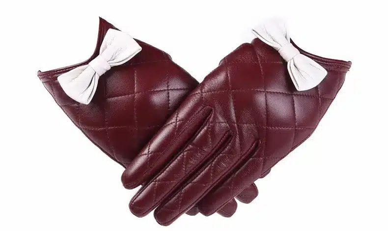 Gours Women's Winter Genuine Leather Gloves Brand White Black Touch Screen Gloves Ladies Girls Goatskin Bow Cute Mittens GSL009 14