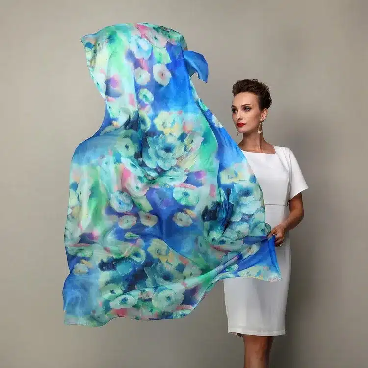 2016 Women Winter Long Scarf Shawl Spring Autumn Female Blue Silk Scarves Printed Summer 100% Mulberry Silk Beach Cover-ups 10