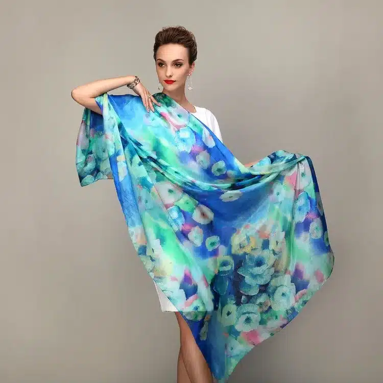 2016 Women Winter Long Scarf Shawl Spring Autumn Female Blue Silk Scarves Printed Summer 100% Mulberry Silk Beach Cover-ups 12
