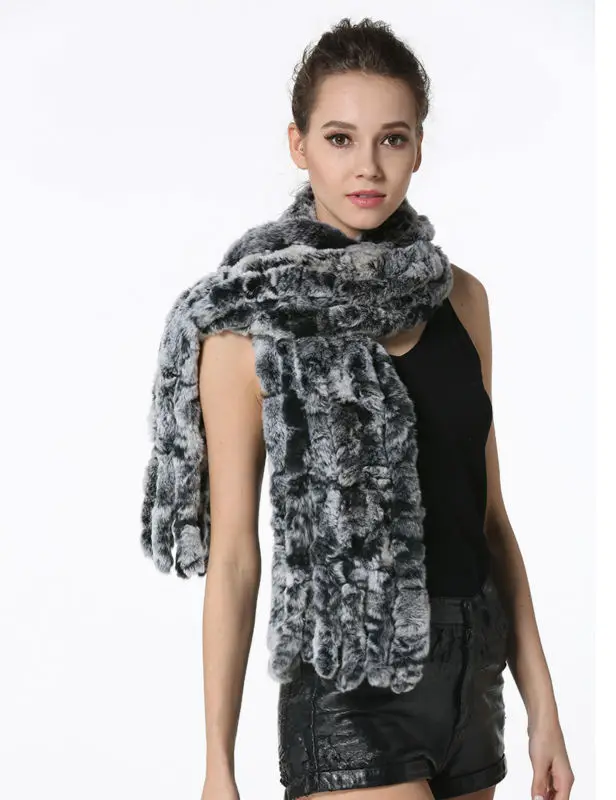 Fashion Women Scarf Classic 8 Vertical Bars Wrap Scarf Long Scarves 145cm*27cm Ladies Winter Real Rex Rabbit Fur Scarves LX00856 35