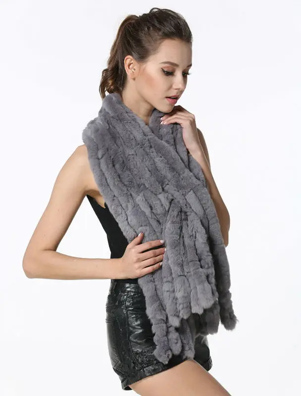 Fashion Women Scarf Classic 8 Vertical Bars Wrap Scarf Long Scarves 145cm*27cm Ladies Winter Real Rex Rabbit Fur Scarves LX00856 45