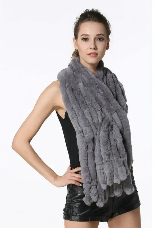 Fashion Women Scarf Classic 8 Vertical Bars Wrap Scarf Long Scarves 145cm*27cm Ladies Winter Real Rex Rabbit Fur Scarves LX00856 44