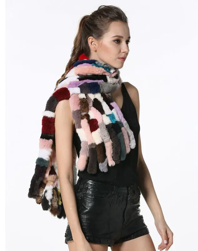 Fashion Women Scarf Classic 8 Vertical Bars Wrap Scarf Long Scarves 145cm*27cm Ladies Winter Real Rex Rabbit Fur Scarves LX00856 48