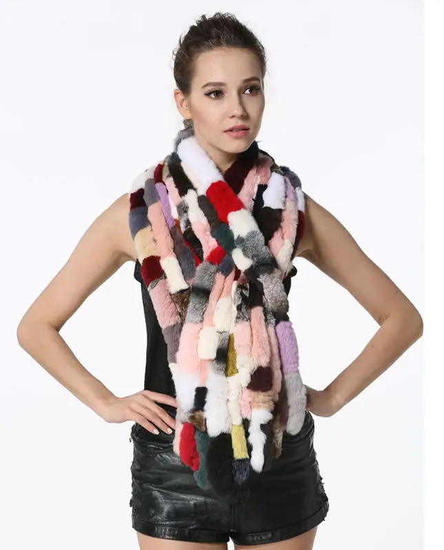 Fashion Women Scarf Classic 8 Vertical Bars Wrap Scarf Long Scarves 145cm*27cm Ladies Winter Real Rex Rabbit Fur Scarves LX00856 49