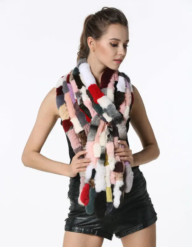 Fashion Women Scarf Classic 8 Vertical Bars Wrap Scarf Long Scarves 145cm*27cm Ladies Winter Real Rex Rabbit Fur Scarves LX00856 51