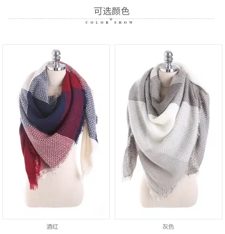 2017 Winter Geometric Scarf Women Hit Color Stitching Plaid Cashmere Scarf Luxury Brand Warm Wool Scarves Couple Models Wraps 14