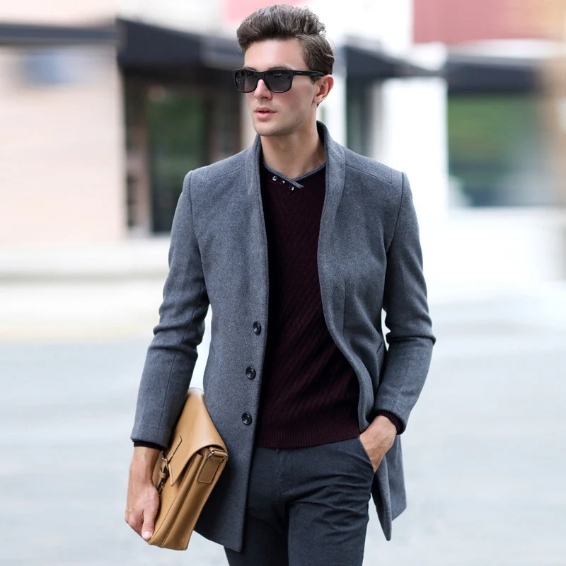 Letskeep 2017 New Winter woolen long peacoat men slim fit casual thick overcoat mens warm Windbreaker trench coat Jackets, MA209 11