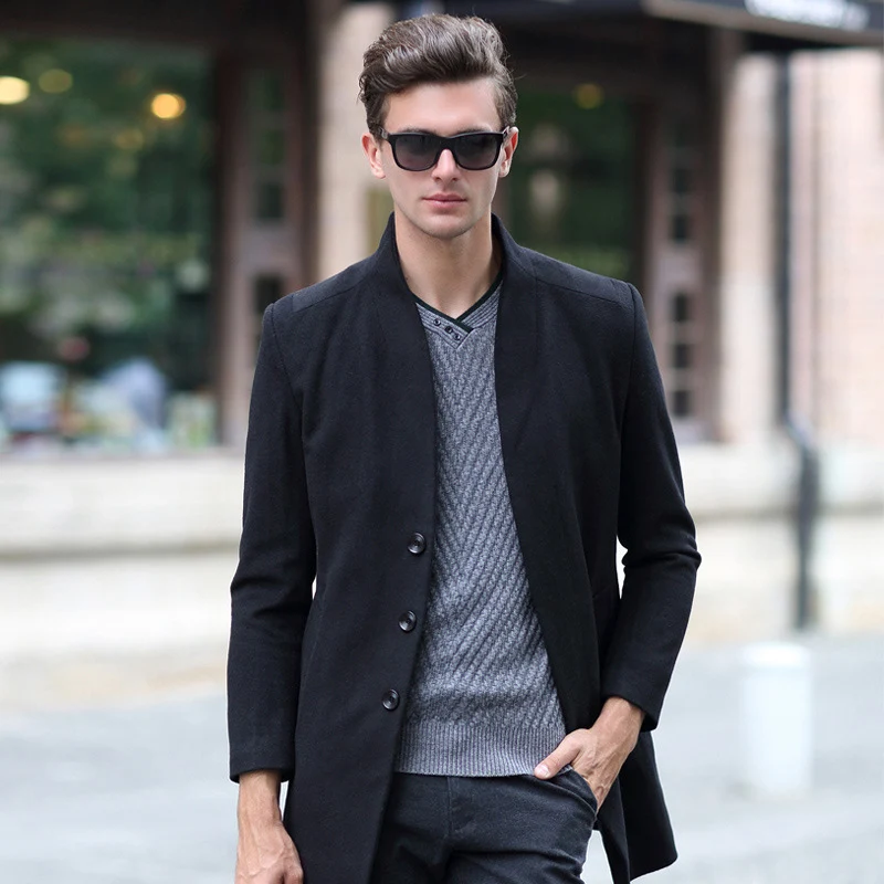 Letskeep 2017 New Winter woolen long peacoat men slim fit casual thick overcoat mens warm Windbreaker trench coat Jackets, MA209 12