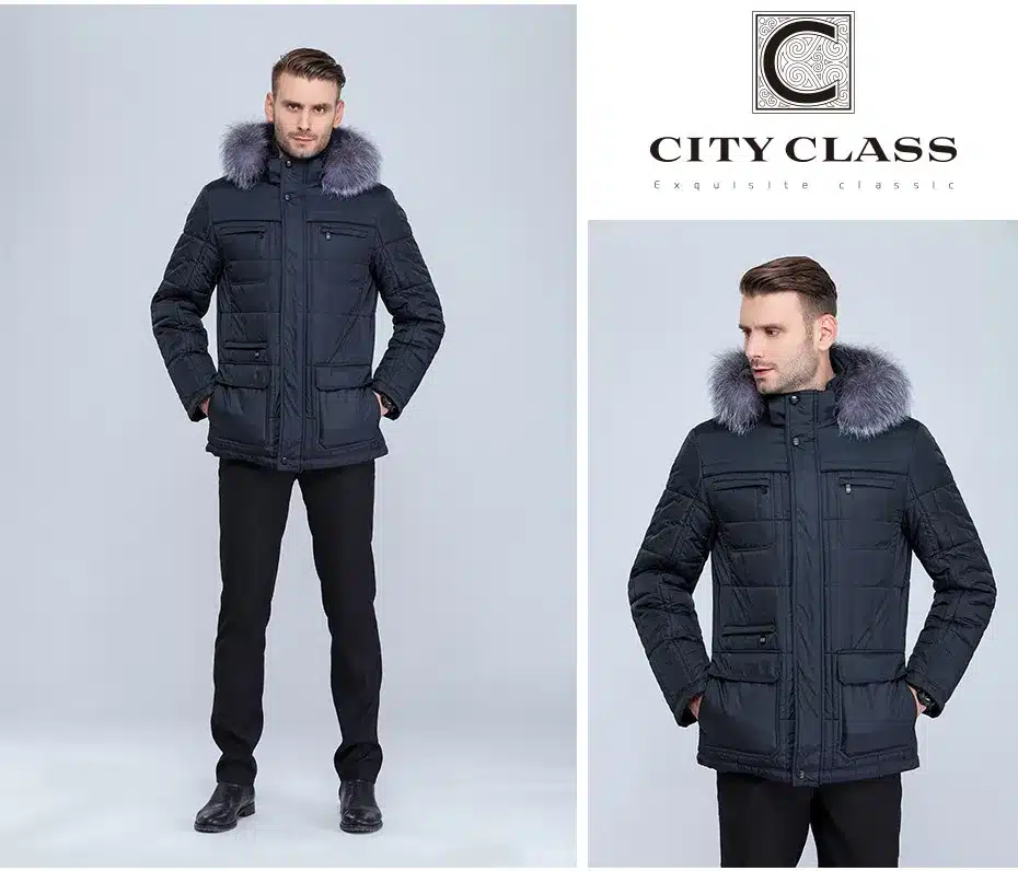 City Class Men's Winter Thinsulate Coats Silver fox Hooded Jackets Thick Warm Fashion Casual Stand Collar Removable Hat 14342 17