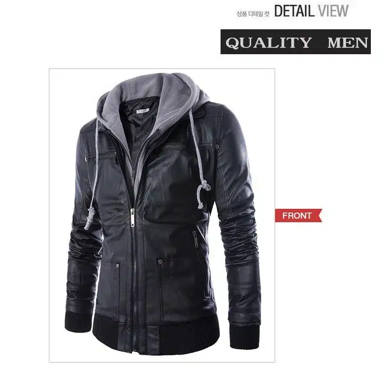 Leather Jacket Men Turn-down Collar With Hooded Jaqueta De Couro Masculina PU Mens Faux Fur Coats Veste Cuir Homme Motorcycle 9