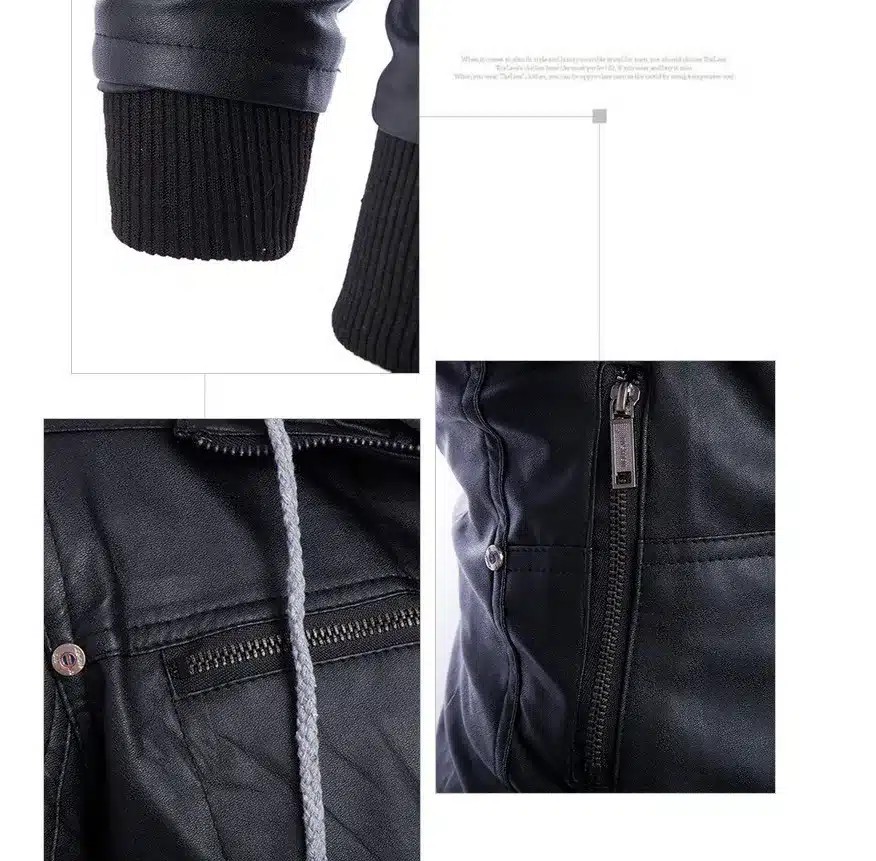 Leather Jacket Men Turn-down Collar With Hooded Jaqueta De Couro Masculina PU Mens Faux Fur Coats Veste Cuir Homme Motorcycle 11