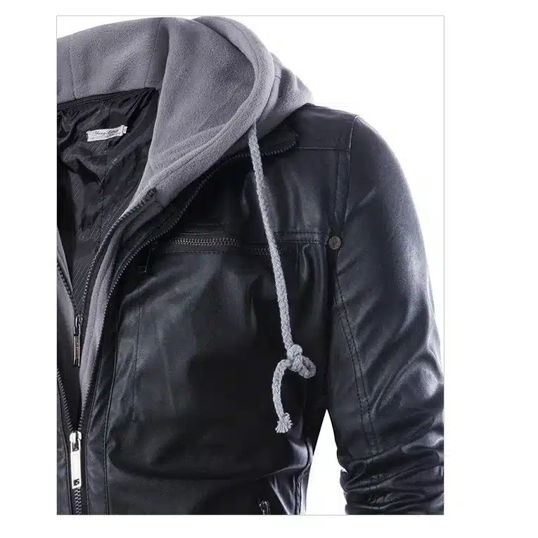 Leather Jacket Men Turn-down Collar With Hooded Jaqueta De Couro Masculina PU Mens Faux Fur Coats Veste Cuir Homme Motorcycle 12