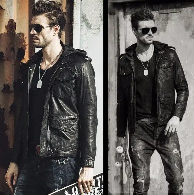 Dusen Klein men jackets tanned genuine sheepskin hooded motorcycle coats short/Slim Designer outwear 61U8183 17