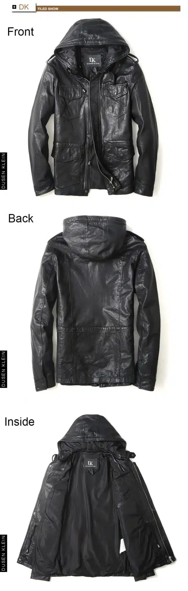 Dusen Klein men jackets tanned genuine sheepskin hooded motorcycle coats short/Slim Designer outwear 61U8183 12