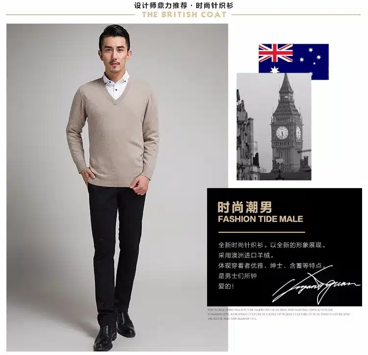 Lafarvie New Slim Knitted Cashmere Wool Sweater Men Tops Pullovers Autumn Winter Warm Casual Solid Color V-Neck Full Sleeve Pull 4