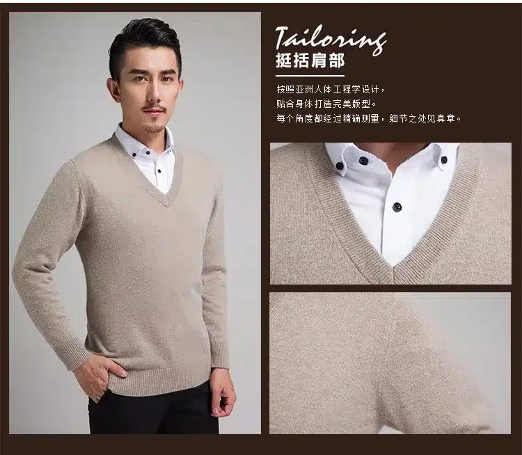 Lafarvie New Slim Knitted Cashmere Wool Sweater Men Tops Pullovers Autumn Winter Warm Casual Solid Color V-Neck Full Sleeve Pull 7