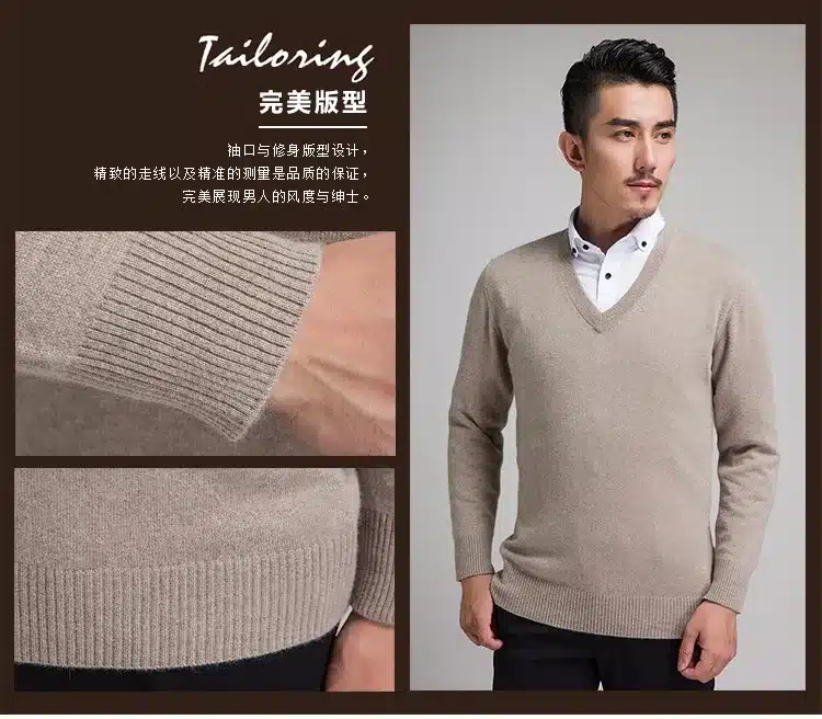Lafarvie New Slim Knitted Cashmere Wool Sweater Men Tops Pullovers Autumn Winter Warm Casual Solid Color V-Neck Full Sleeve Pull 8