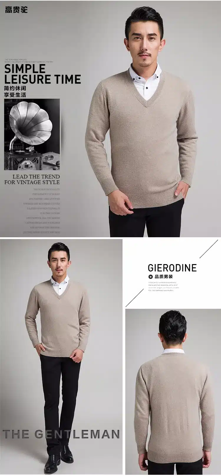Lafarvie New Slim Knitted Cashmere Wool Sweater Men Tops Pullovers Autumn Winter Warm Casual Solid Color V-Neck Full Sleeve Pull 9