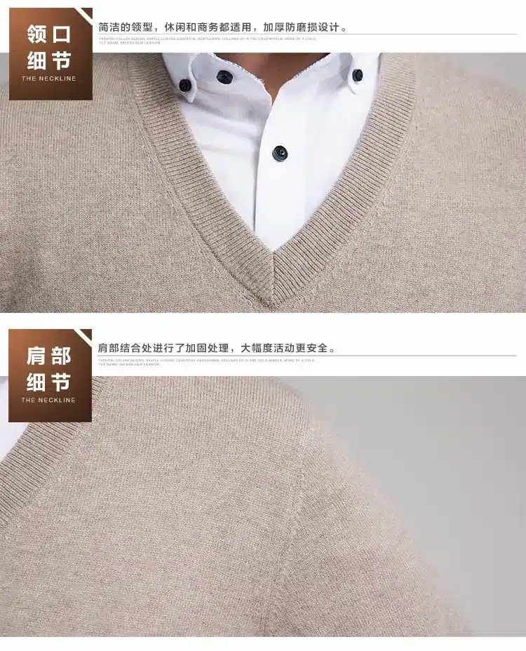 Lafarvie New Slim Knitted Cashmere Wool Sweater Men Tops Pullovers Autumn Winter Warm Casual Solid Color V-Neck Full Sleeve Pull 17