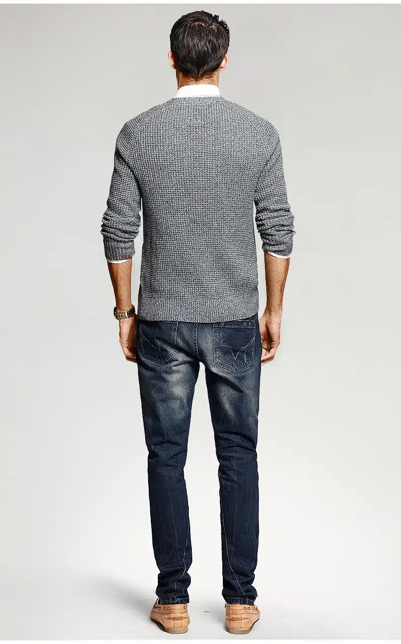 KUEGOU Autumn Mens Sweaters 100% Cotton Gray Color Knitted Brand Clothing Man's Knitwear Pullovers Knitting Plus Size Tops 14012 19