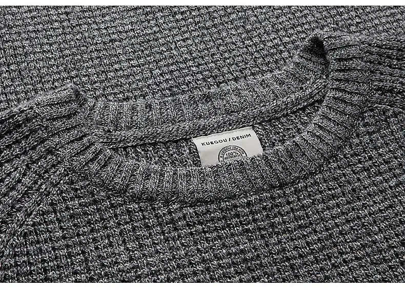 KUEGOU Autumn Mens Sweaters 100% Cotton Gray Color Knitted Brand Clothing Man's Knitwear Pullovers Knitting Plus Size Tops 14012 21