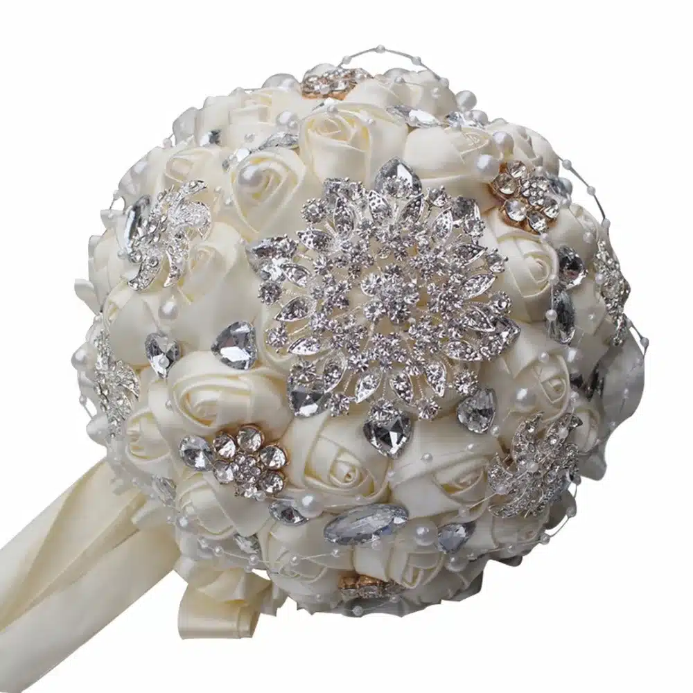 Best Selling Ivory Cream Brooch Bouquet Wedding Bouquet de mariage Polyester Wedding Bouquets Pearl Flowers buque de noiva PL001 31