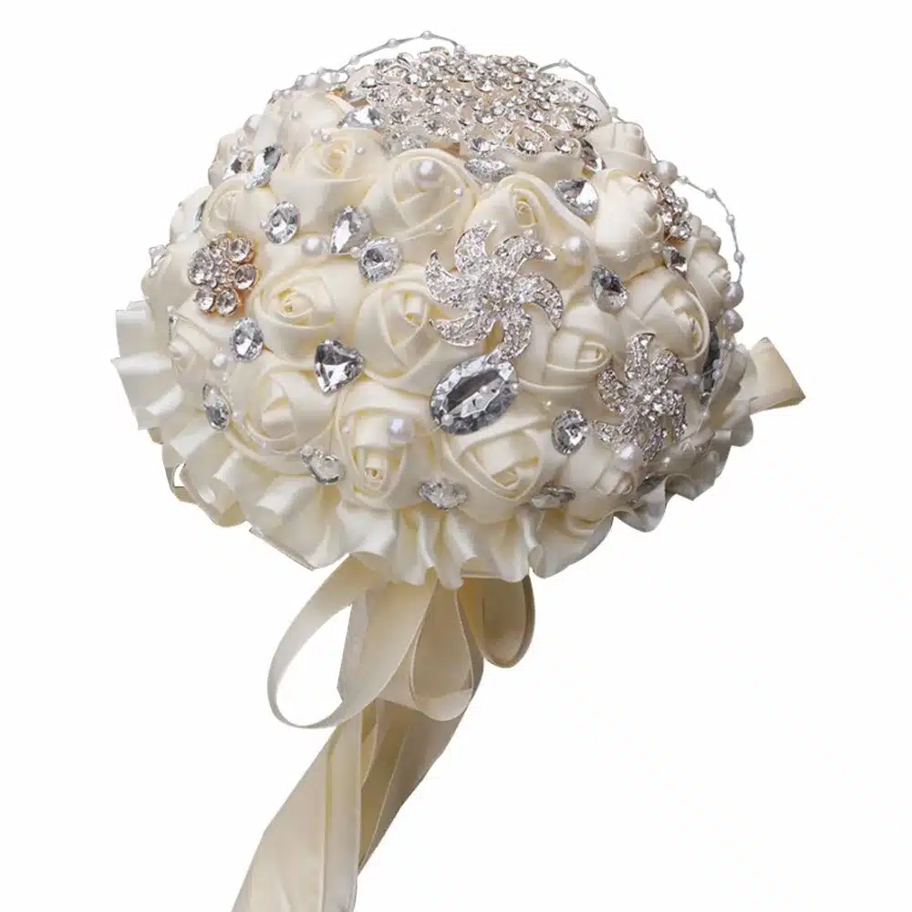 Best Selling Ivory Cream Brooch Bouquet Wedding Bouquet de mariage Polyester Wedding Bouquets Pearl Flowers buque de noiva PL001 34