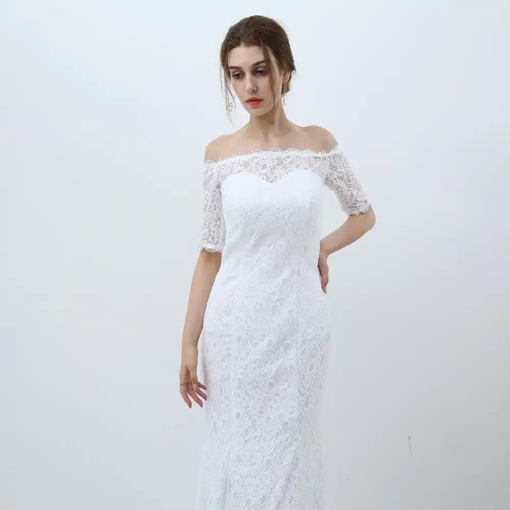 E JUE SHUNG White Vintage Lace Cheap Mermaid Wedding Dresses 2017 Off the Shoulder Half Sleeves Wedding Gowns vestidos de novia 4