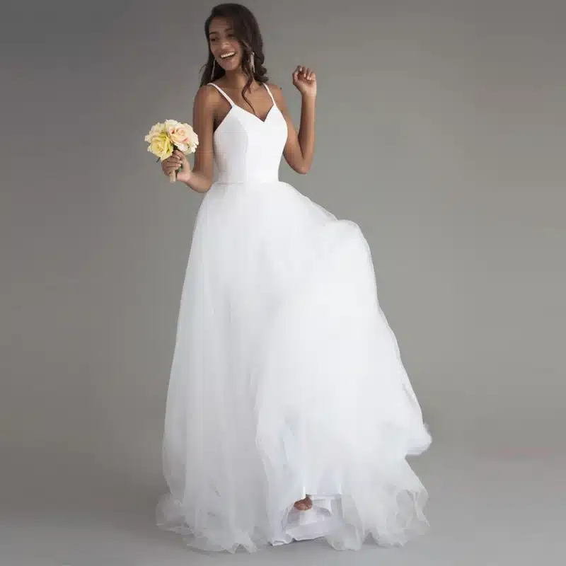 LORIE Beach Wedding Dress With Spaghetti Straps 2017 Vintage Lace Top Sexy Bridal Dresses Custom Made Robe de mariee 2