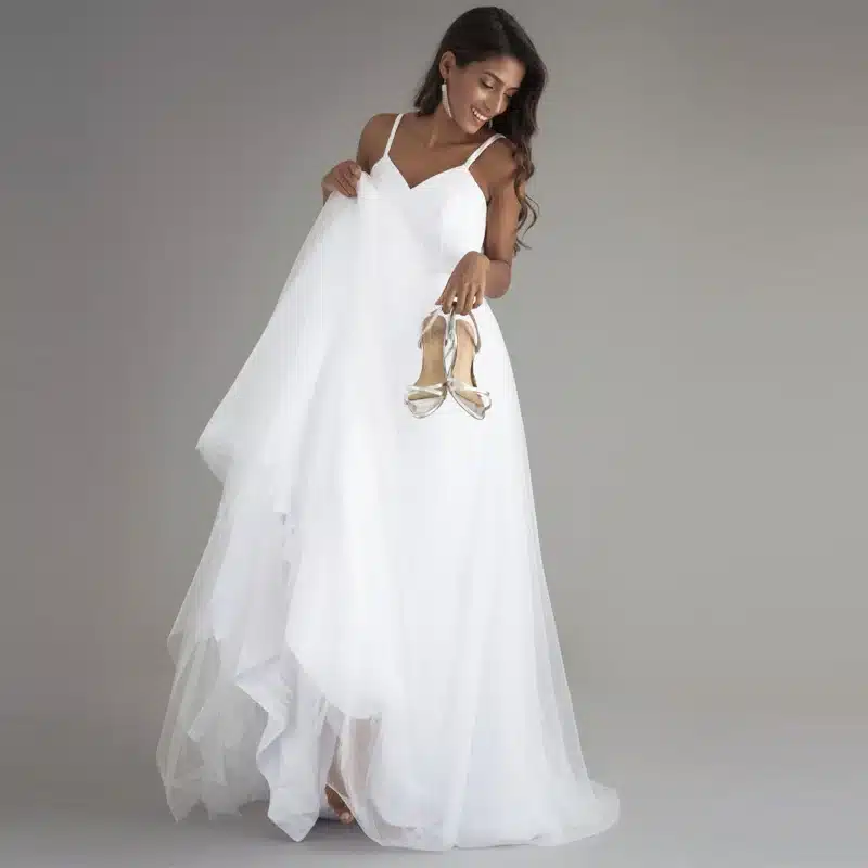 LORIE Beach Wedding Dress With Spaghetti Straps 2017 Vintage Lace Top Sexy Bridal Dresses Custom Made Robe de mariee 3